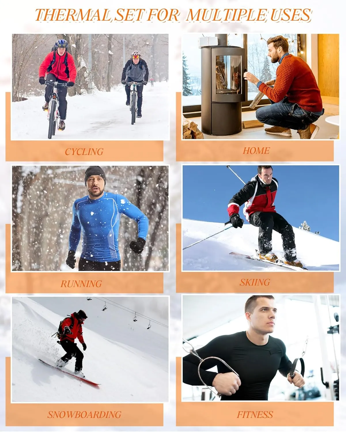 3 Set Winter Thermal Underwear for Men Cold Weather Fleece Lined Top Bottom for Hunting Gear Sport