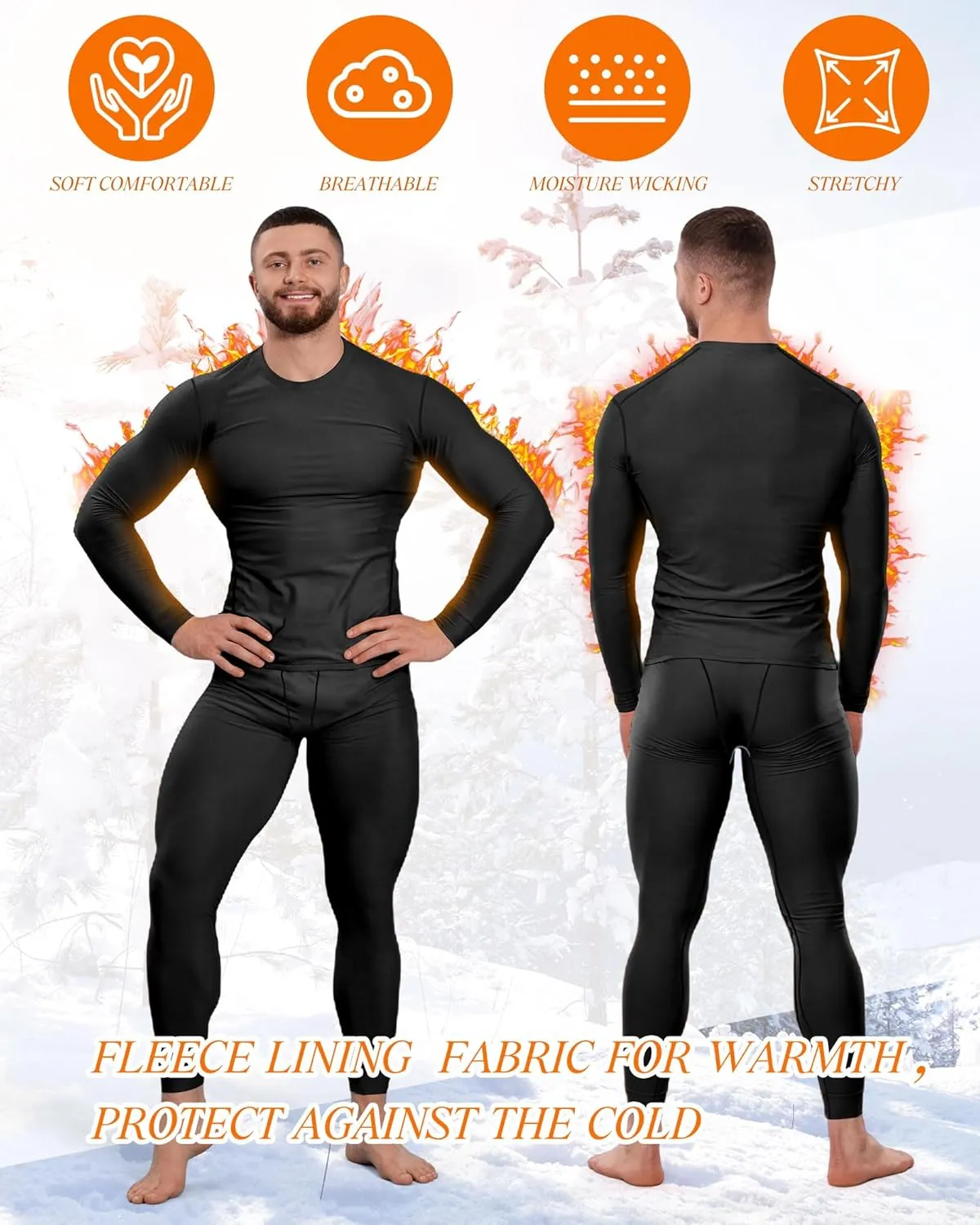 3 Set Winter Thermal Underwear for Men Cold Weather Fleece Lined Top Bottom for Hunting Gear Sport