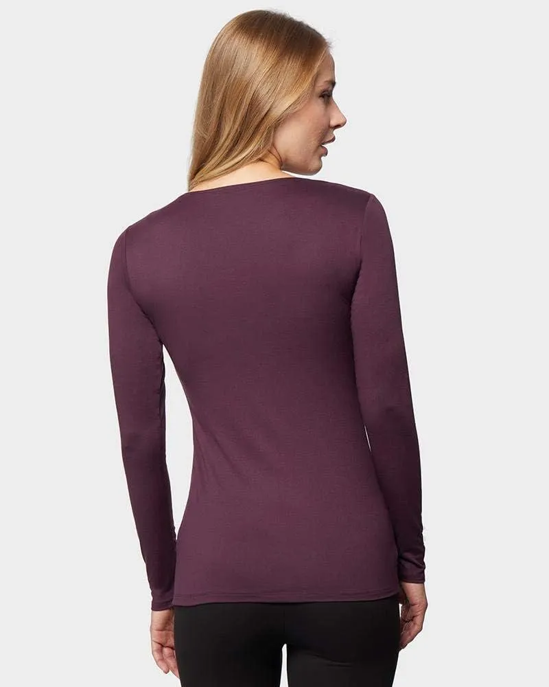 32 DEGREES Heat Womens Lightweight Thermal Baselayer Long Sleeve Scoop Top, Eggplant