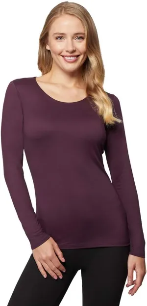 32 DEGREES Heat Womens Lightweight Thermal Baselayer Long Sleeve Scoop Top, Eggplant