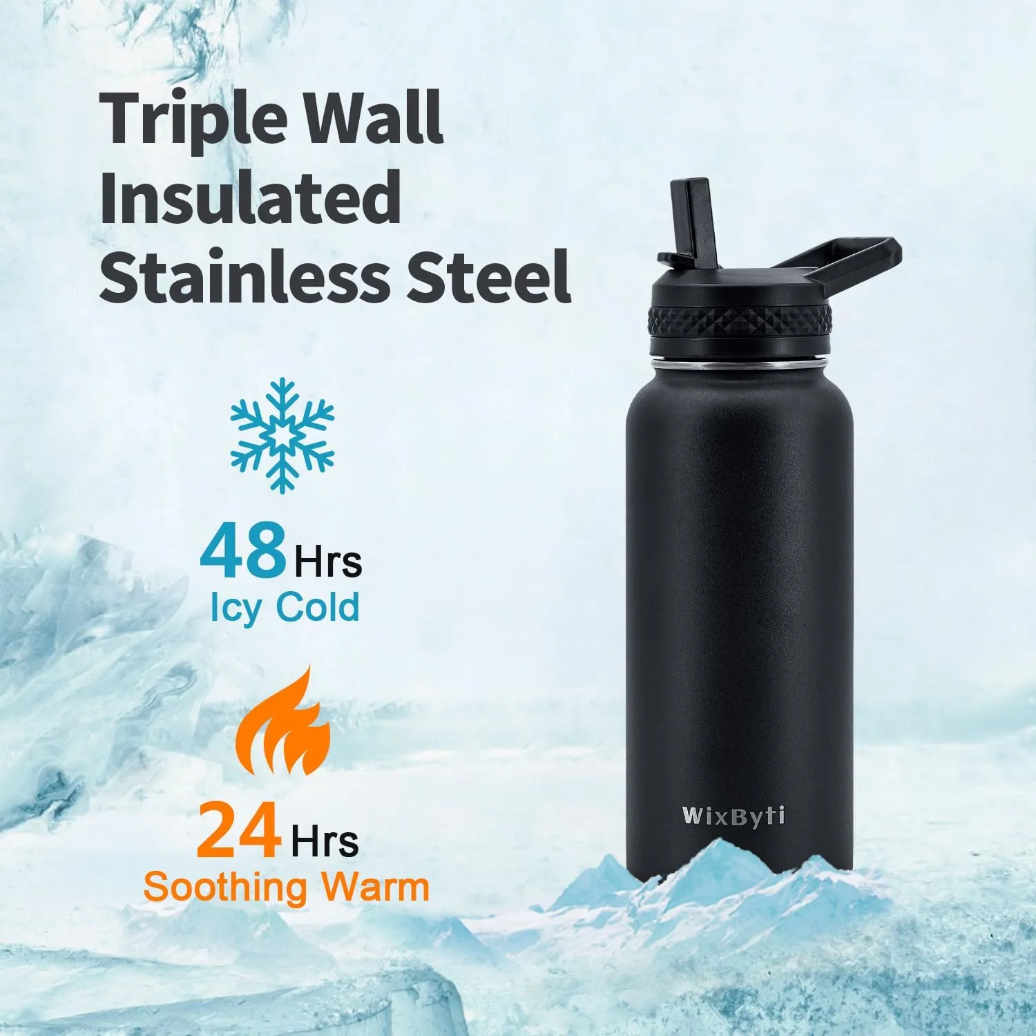 32 oz Insulated Water Bottle with Straw (Cold for 48 Hrs), Stainless Steel Triple Wall Vacuum Sports Water Jug, Leakproof Hydro Cup Flask with Paracord Handle & Straw Spout Lids & DIY Stickers