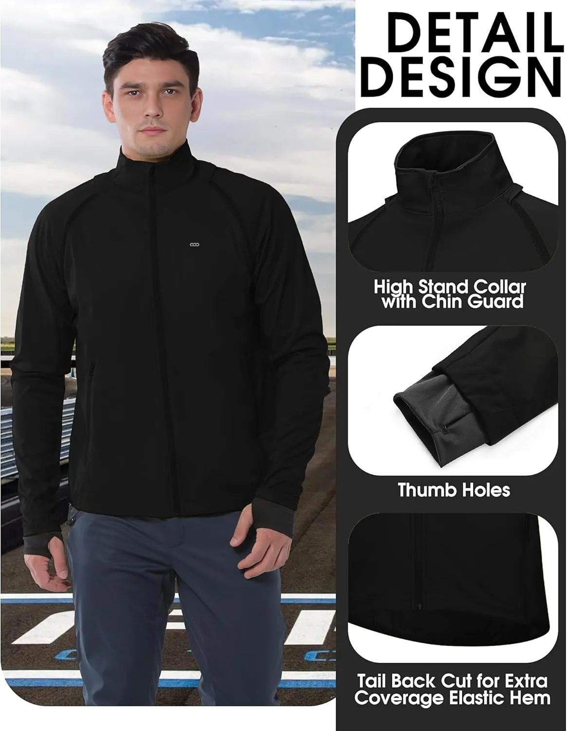 33,000ft Men's Cycling Jacket Long Sleeve, Waterproof Running Bike Vest Outerwear Reflective Windproof Sleeveless Jacket