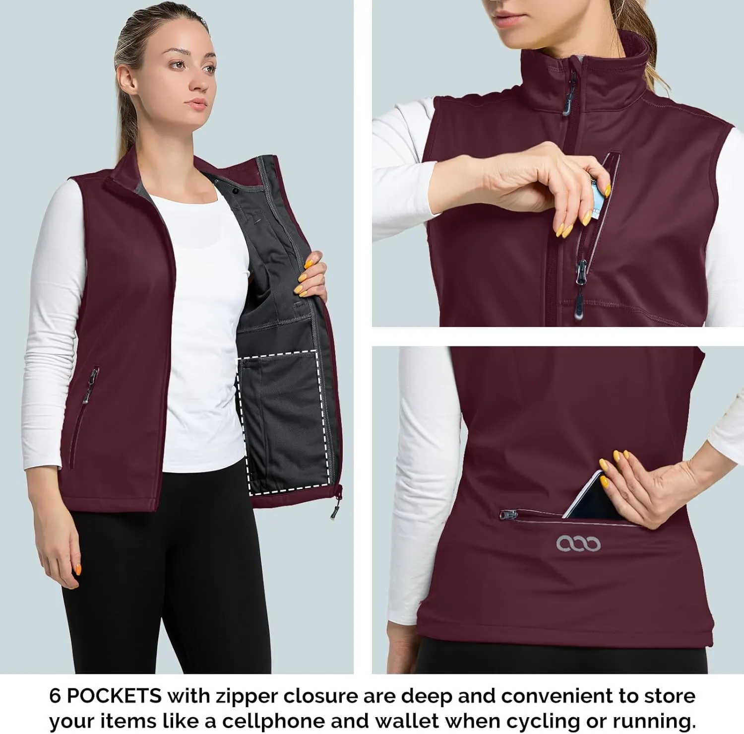 33,000ft Women's Lightweight Running Vest Outerwear with Pockets, Windproof Sleeveless Jacket for Golf Hiking Travel