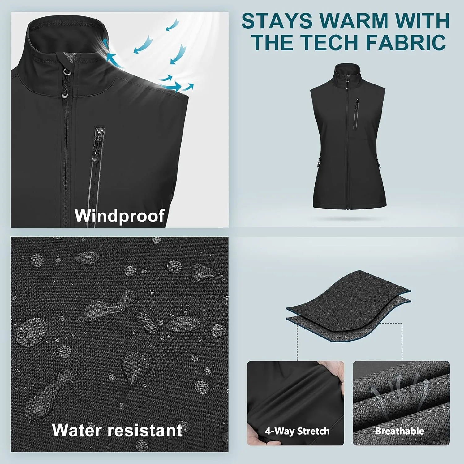 33,000ft Women's Lightweight Running Vest Outerwear with Pockets, Windproof Sleeveless Jacket for Golf Hiking Travel