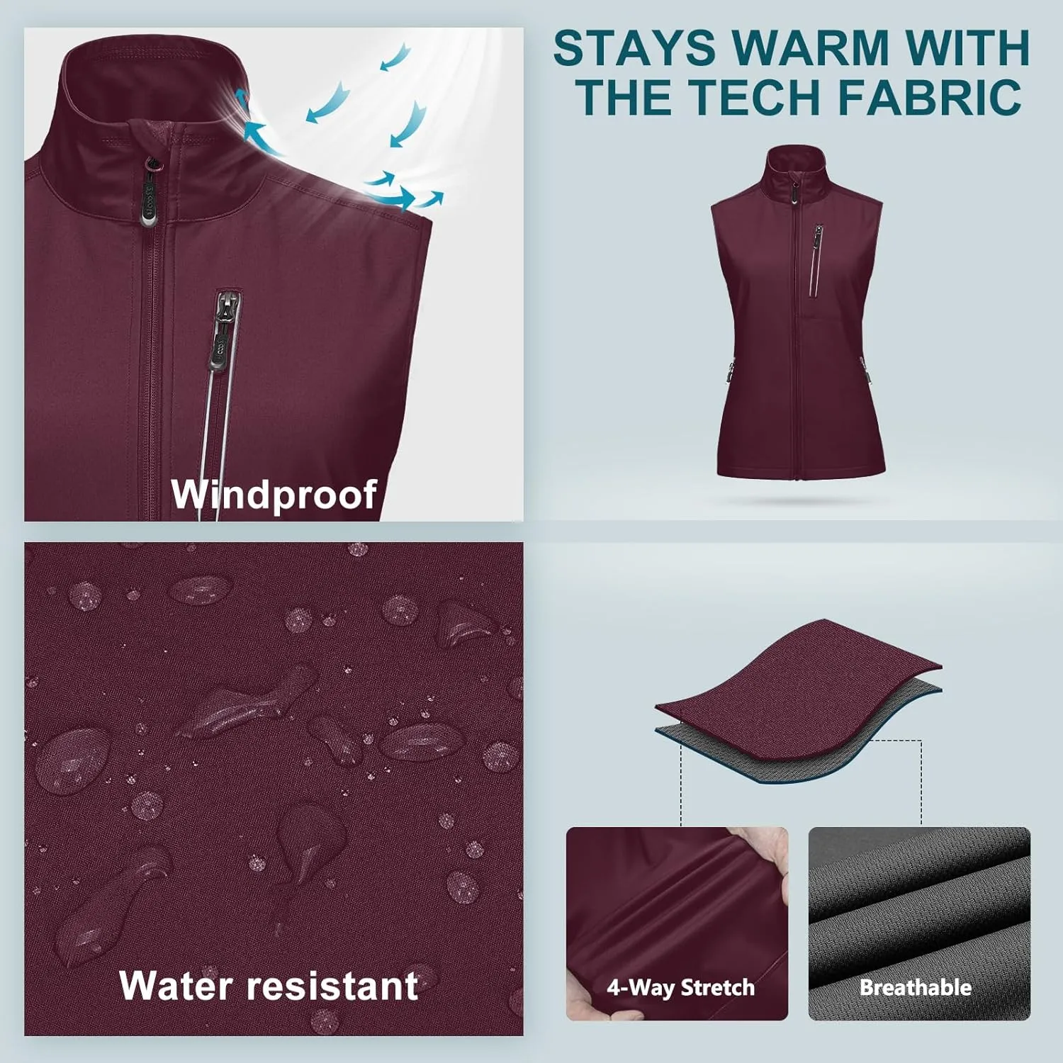 33,000ft Women's Lightweight Running Vest Outerwear with Pockets, Windproof Sleeveless Jacket for Golf Hiking Travel