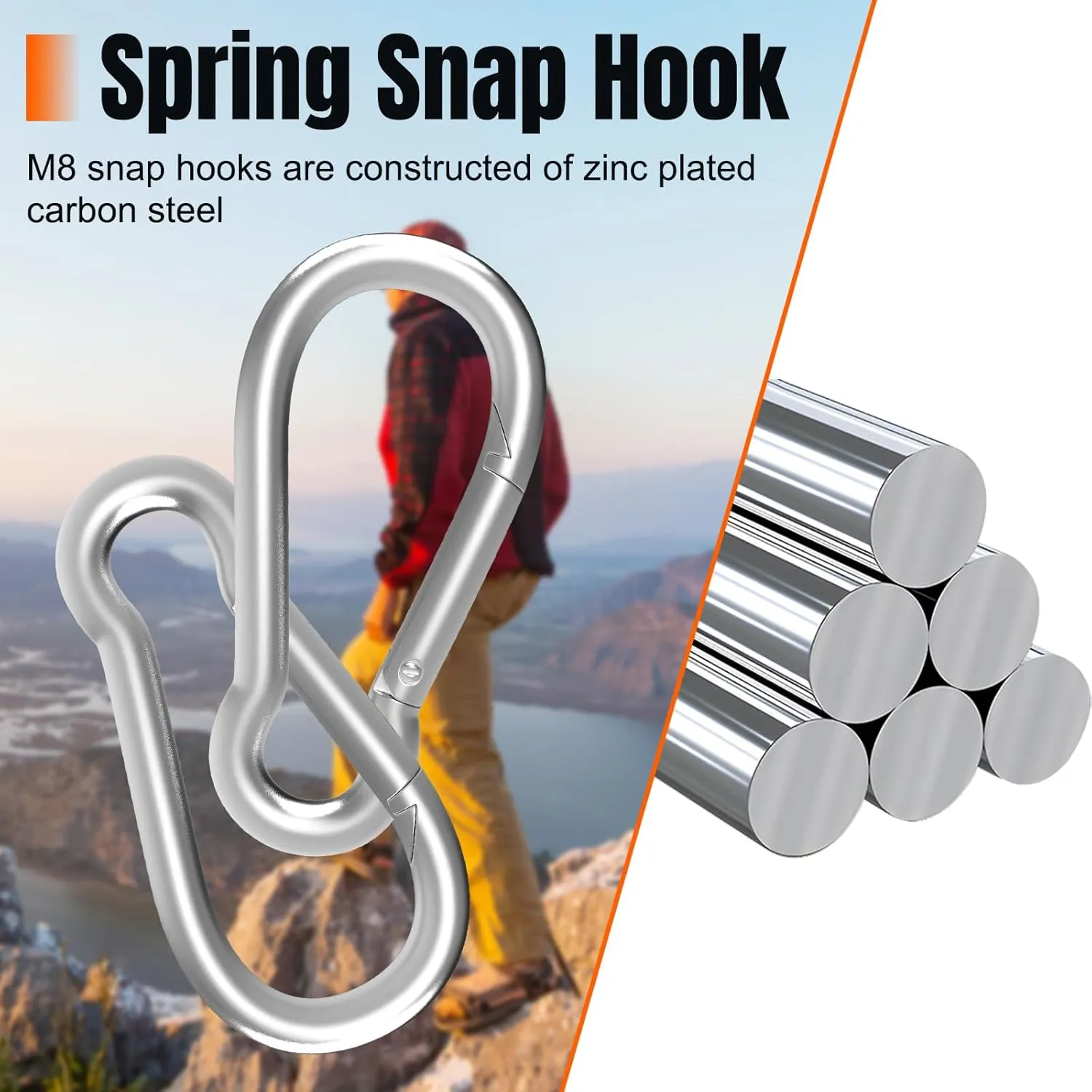 36PCS 4" Heavy Duty Carabiner Clip, M10 Galvanized Steel Spring Snap Hook, Quick Link Keychain Carabiner for Swing Set Camping Hiking Gym Traveling