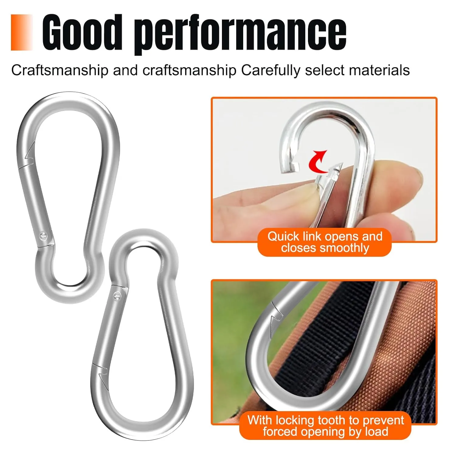 36PCS 4" Heavy Duty Carabiner Clip, M10 Galvanized Steel Spring Snap Hook, Quick Link Keychain Carabiner for Swing Set Camping Hiking Gym Traveling