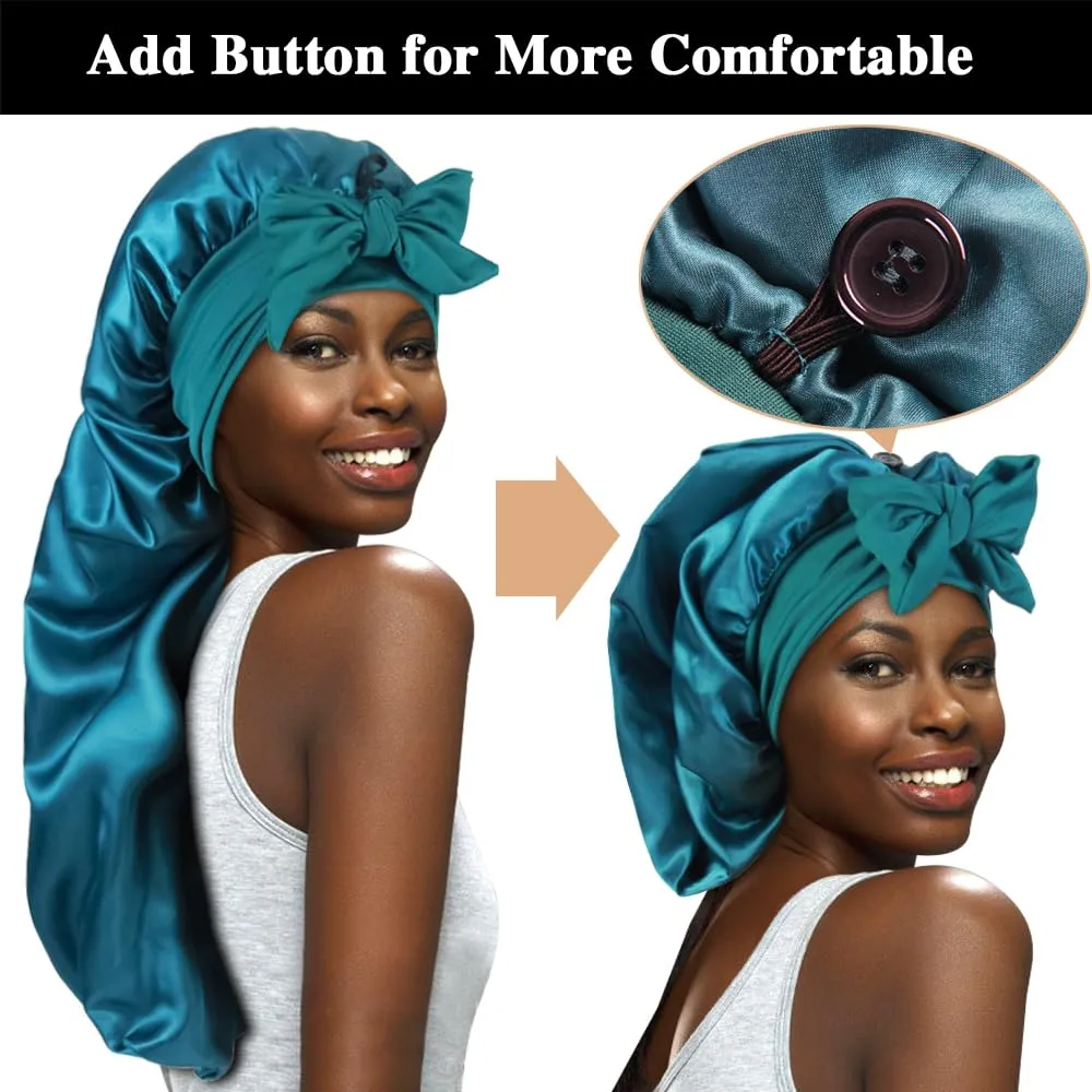 3pcs Long Satin Bonnets for Braids Locs, Large Silky Hair Bonnet with Tie for Women Sleeping Curly Hair, C