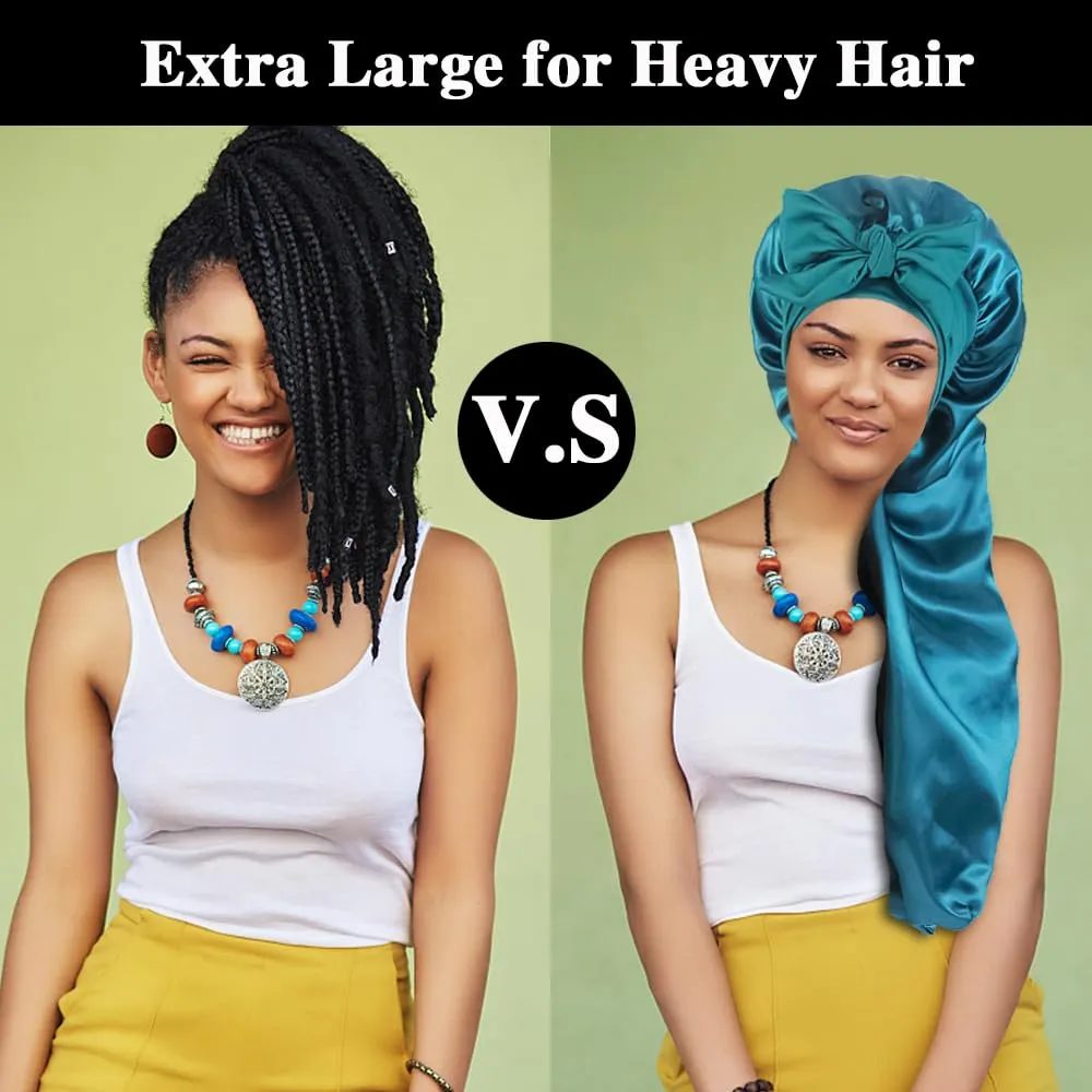 3pcs Long Satin Bonnets for Braids Locs, Large Silky Hair Bonnet with Tie for Women Sleeping Curly Hair, C