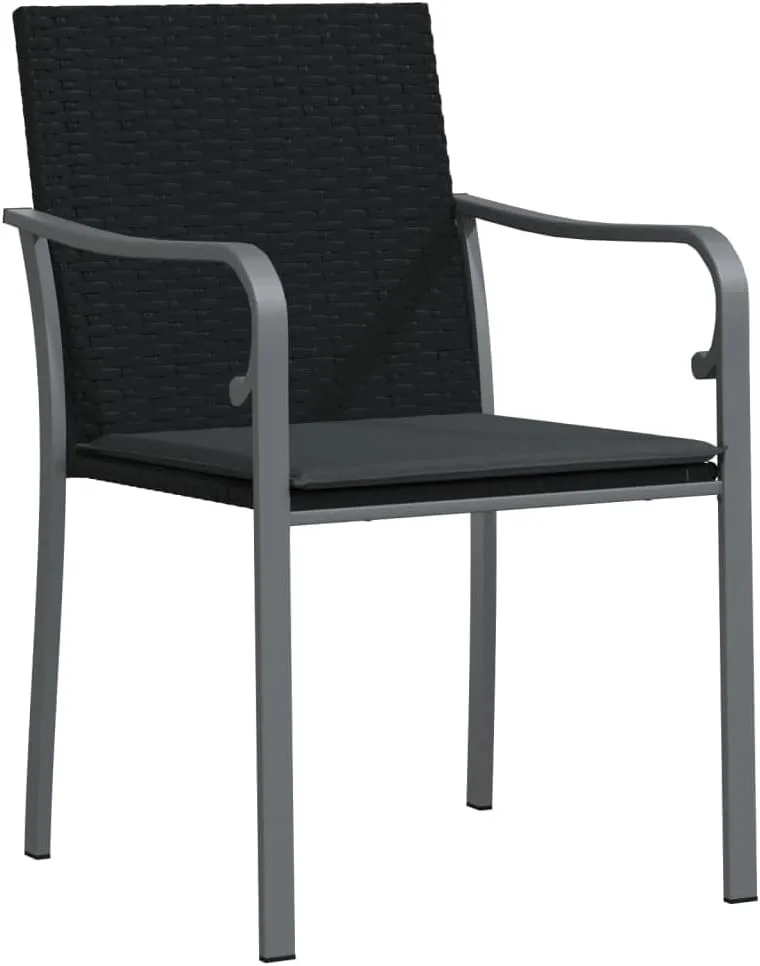 4-Piece Black PE Rattan Patio Chairs Set with Dark Gray Cushions 22"x23.2"x33.1" Outdoor Furniture for Garden Poolside and Backyard