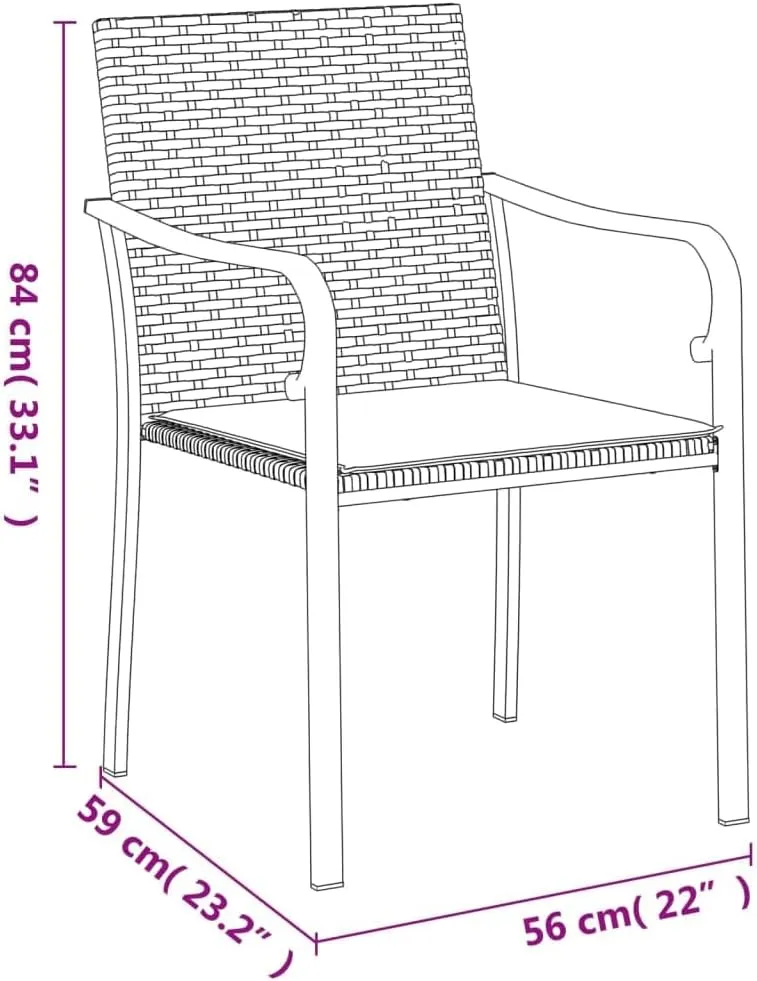 4-Piece Black PE Rattan Patio Chairs Set with Dark Gray Cushions 22"x23.2"x33.1" Outdoor Furniture for Garden Poolside and Backyard