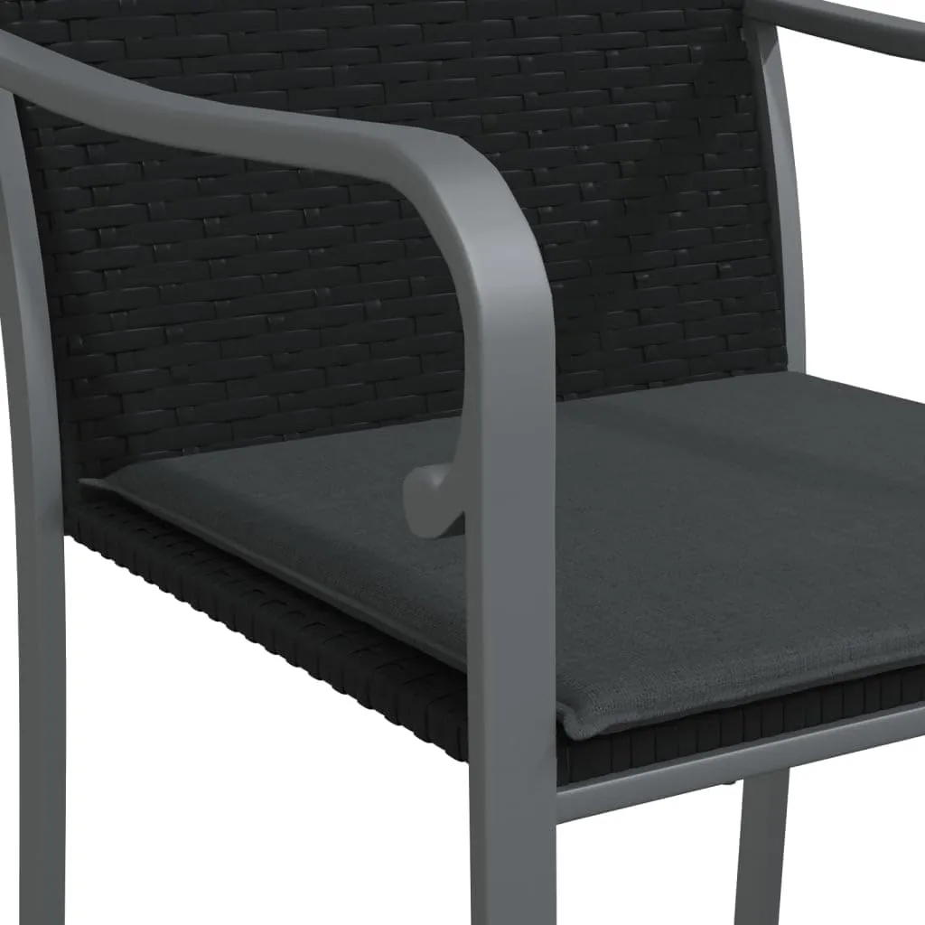 4-Piece Black PE Rattan Patio Chairs Set with Dark Gray Cushions 22"x23.2"x33.1" Outdoor Furniture for Garden Poolside and Backyard