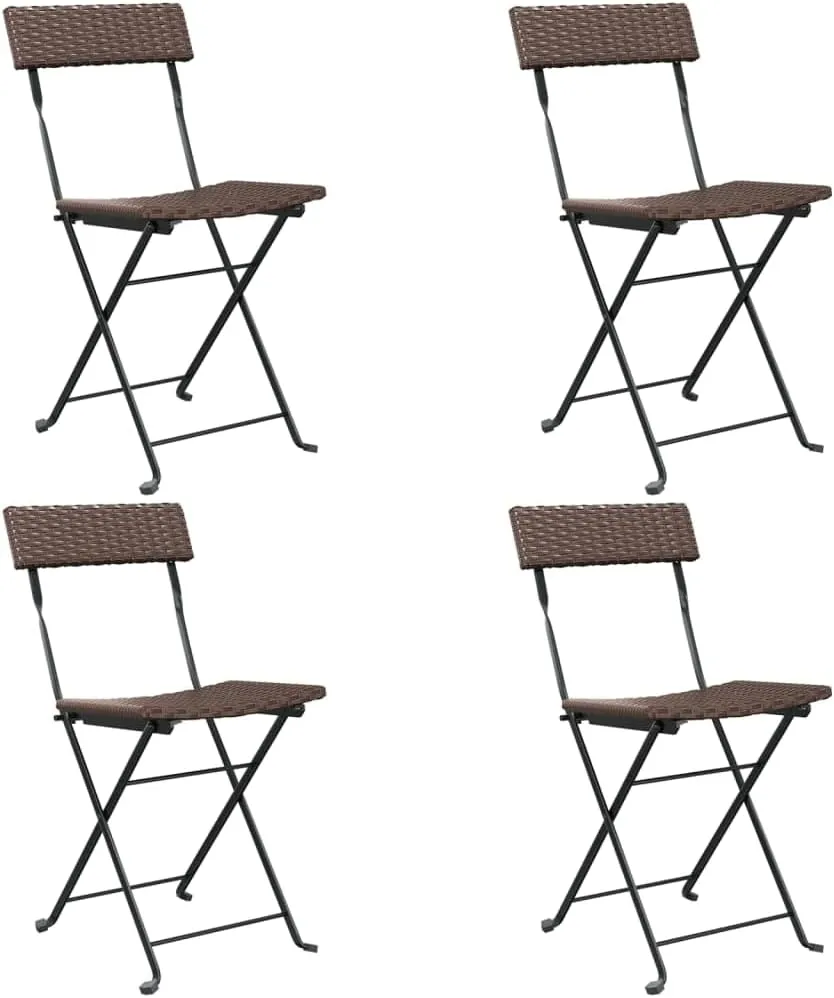 4-Piece Brown Poly Rattan Folding Bistro Chairs for Patio, Outdoor, and Camping - Steel Frame Weather-Resistant Foldable Garden Furniture Set