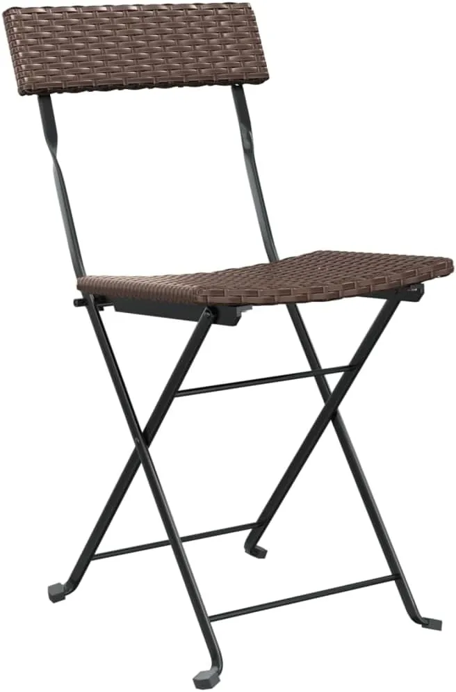 4-Piece Brown Poly Rattan Folding Bistro Chairs for Patio, Outdoor, and Camping - Steel Frame Weather-Resistant Foldable Garden Furniture Set