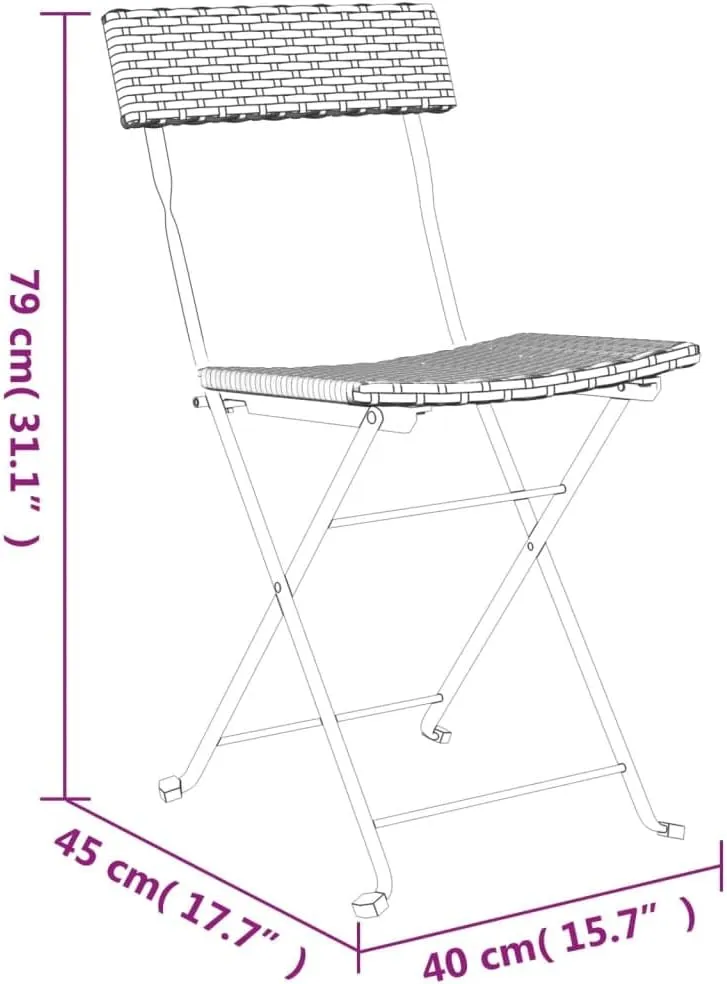 4-Piece Brown Poly Rattan Folding Bistro Chairs for Patio, Outdoor, and Camping - Steel Frame Weather-Resistant Foldable Garden Furniture Set
