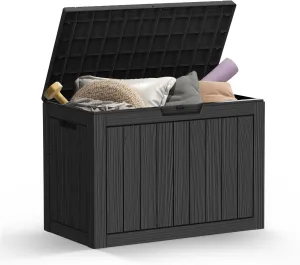 45 Gallon Outdoor Storage Box, Resin Deck Box Waterproof, Storage Chest for Outside Patio Furniture Cushions, Pool Supplies, Garden Tools, UV Resistant and Weatherproof, Black