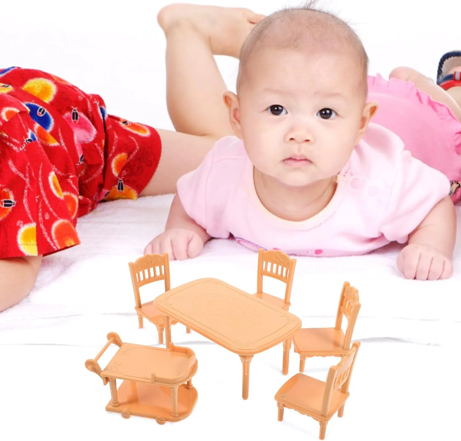4sets Miniature Dining Chair and Table Dollhouse Plastic Furniture Model Cute and Decoration for Boys and Girls Playtime and Scene Setup