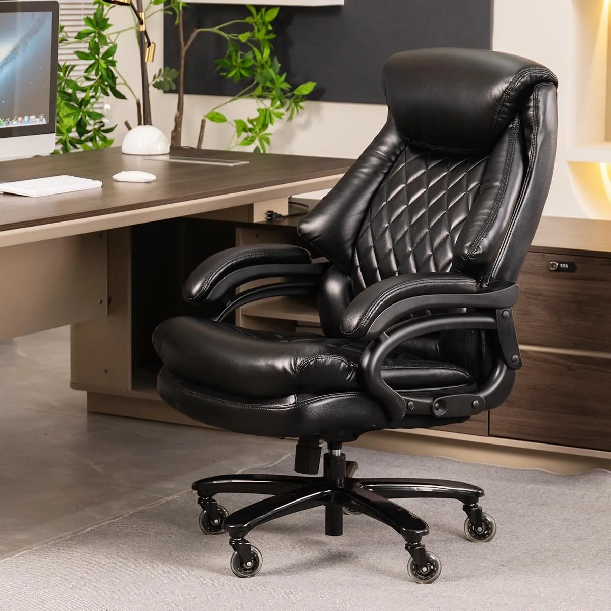 500lbs Big and Tall Office Chair for Heavy People Executive Office Chair with Wide Spring Seat Computer Desk Chair 360 Swivel Home Office Desk Chair (Black)