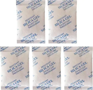 5pcs Desiccant Packets for Storage, 100g Moisture Absorbers Non Toxic Silica Gel Packs for Spices Food Storage Jewelry Shoes Boxes