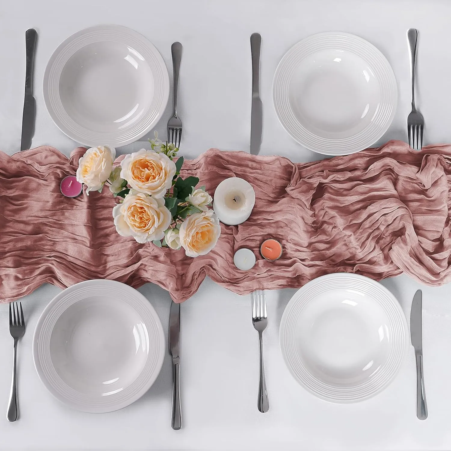 6 Pack Dusty Pink Cheesecloth Table Runner 9ft,17 x 108 inch Gauze Table Runners Rustic Romantic Wedding Runner for Wedding Bridal Shower Fall Decoration