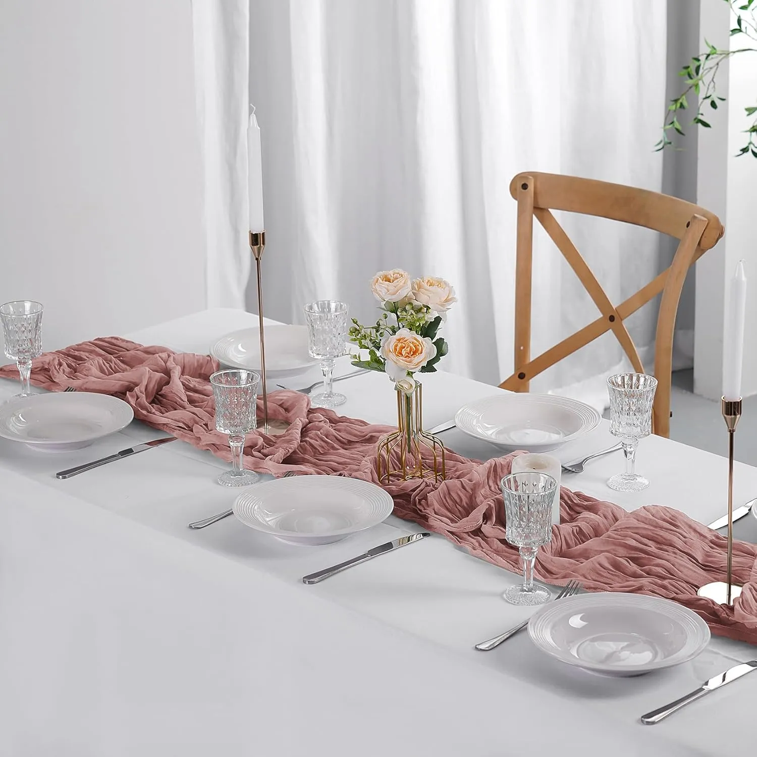 6 Pack Dusty Pink Cheesecloth Table Runner 9ft,17 x 108 inch Gauze Table Runners Rustic Romantic Wedding Runner for Wedding Bridal Shower Fall Decoration