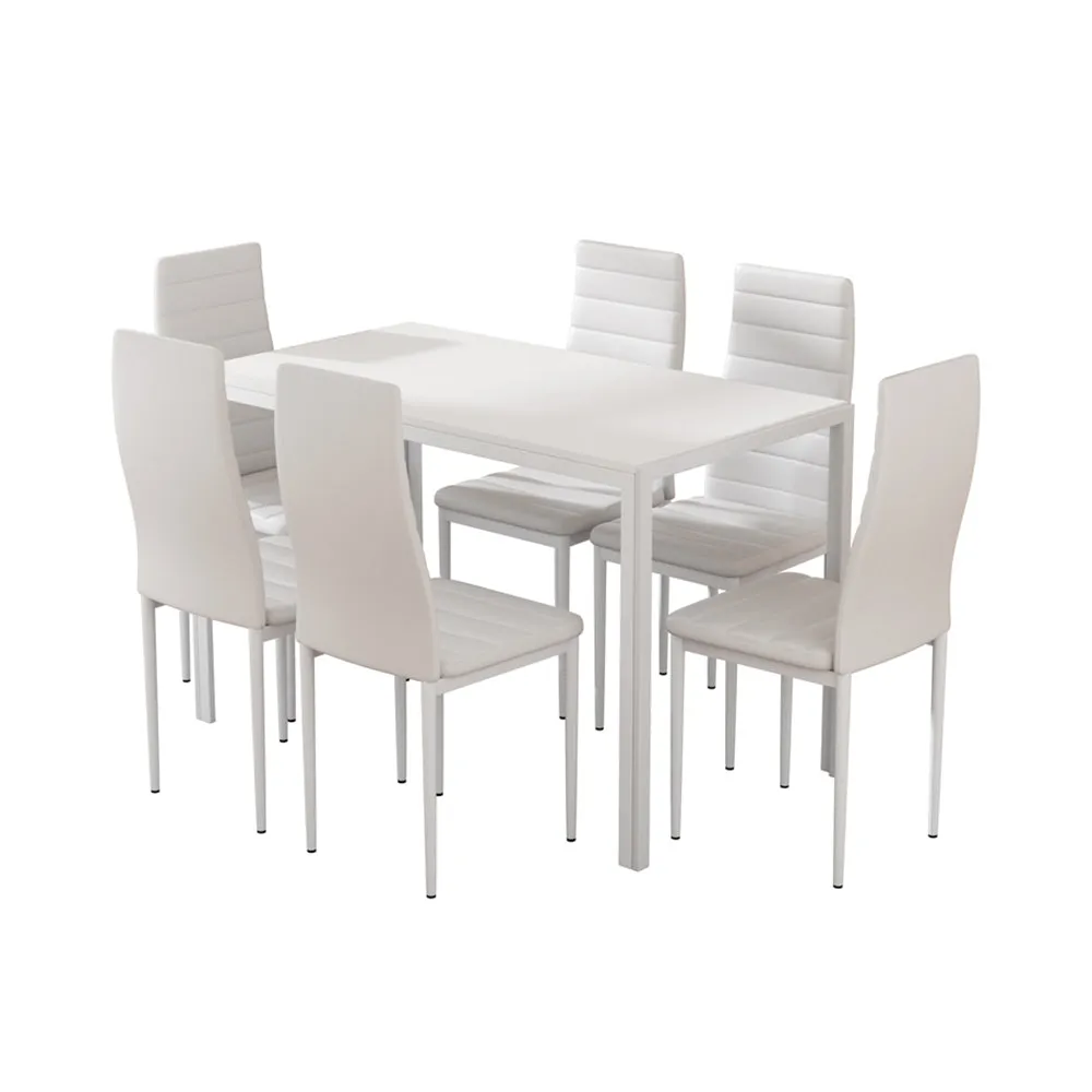 6 Seat Compact Modern Dining Table and Chair Set - White