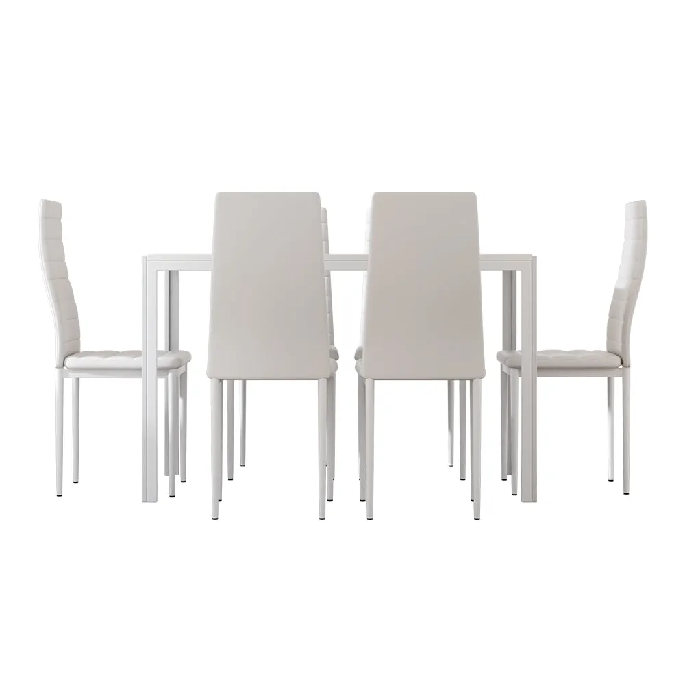 6 Seat Compact Modern Dining Table and Chair Set - White