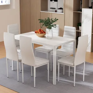 6 Seat Compact Modern Dining Table and Chair Set - White