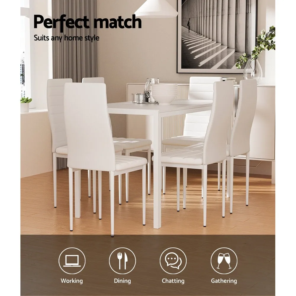 6 Seat Compact Modern Dining Table and Chair Set - White
