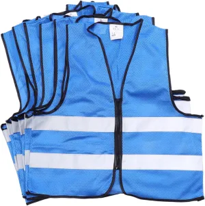 6PCS Reflective Running Vest Breathable Zipper Waistcoat for Night Jogging Biking Walking and Running High Visibility Safety Gear Blue for Men and Women