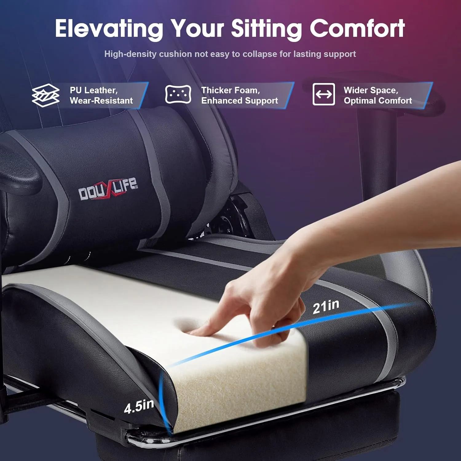 7-Point Massage Gaming Chair, 175° Gaming Recliner with Footrest Ergonomic Computer Gaming Office Chair High Back Video Game Chair with Lumbar Support, Upgraded Version Grey