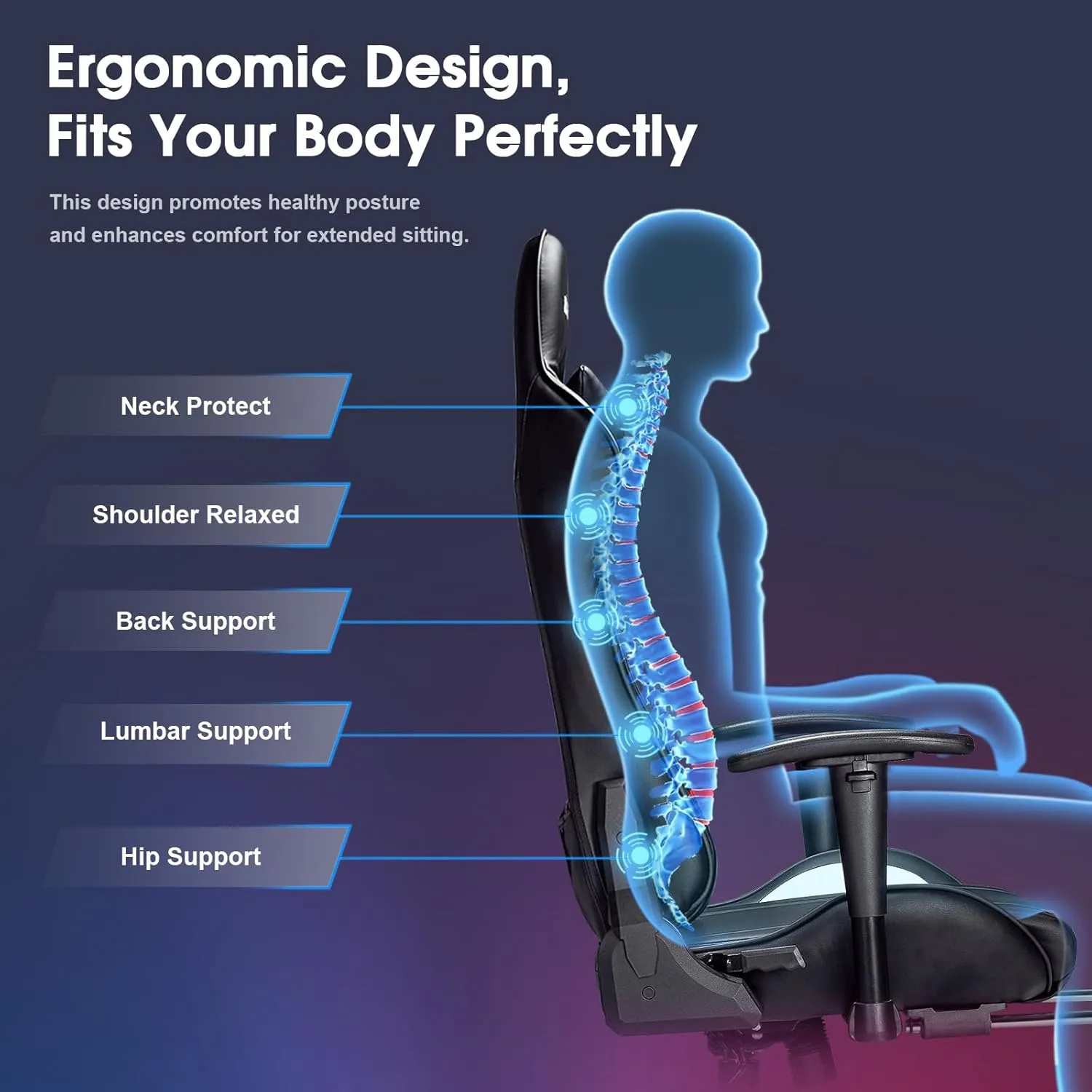 7-Point Massage Gaming Chair, 175° Gaming Recliner with Footrest Ergonomic Computer Office Chair High Back Video Game Chair with Lumbar Support, Upgraded Version, Black