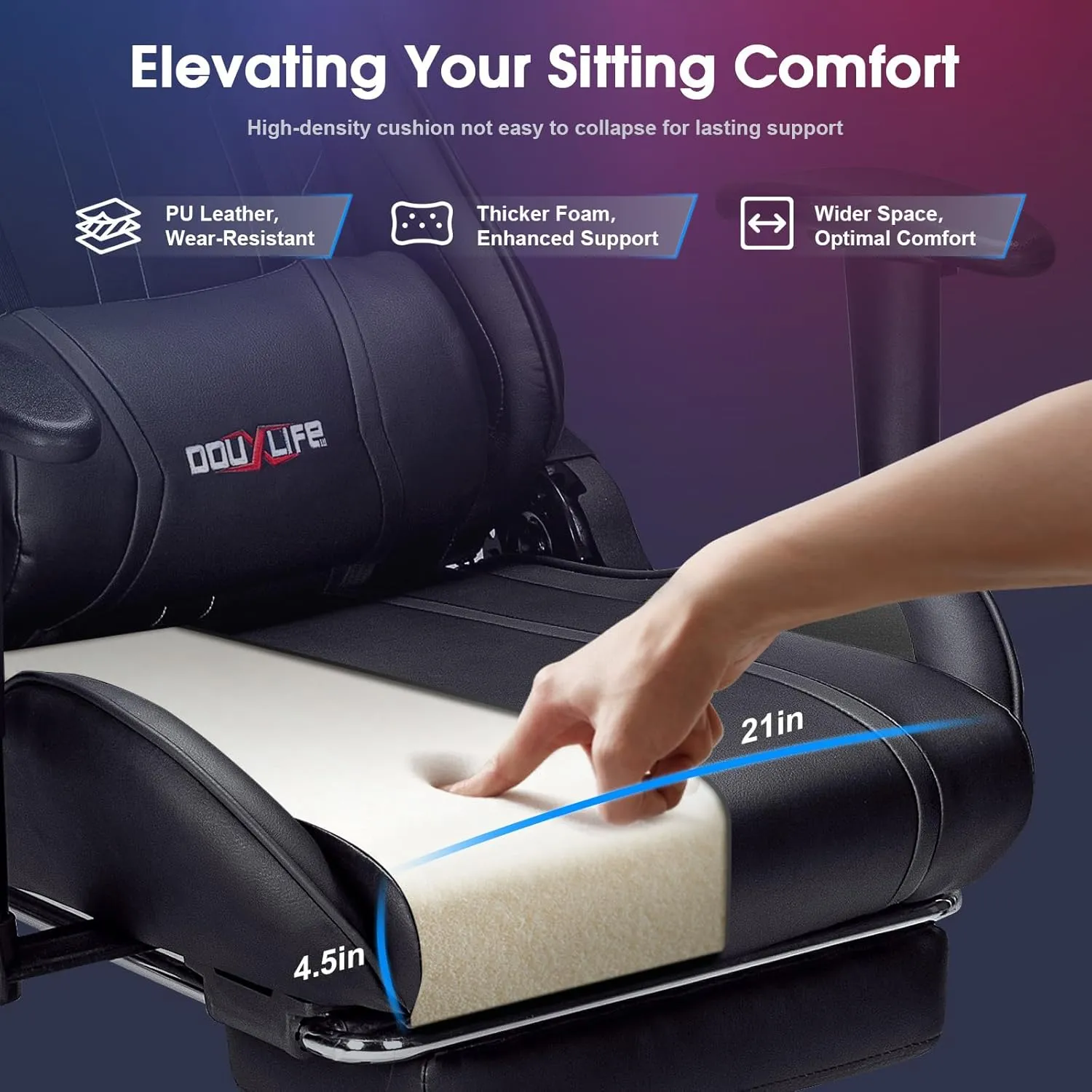7-Point Massage Gaming Chair, 175° Gaming Recliner with Footrest Ergonomic Computer Office Chair High Back Video Game Chair with Lumbar Support, Upgraded Version, Black