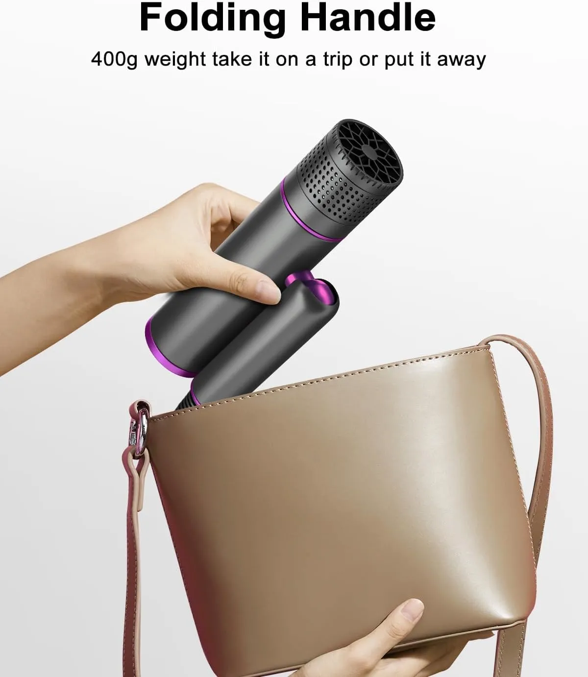 7MAGIC Foldable Hair Dryer, Powerful Ionic Blow Dryer for Fast Drying, Travel Hair Blow Dryer with Storage Bag, Lightweight Portable Hairdryer for Women, Cold/2 Heating/2 Speed Settings, Grey