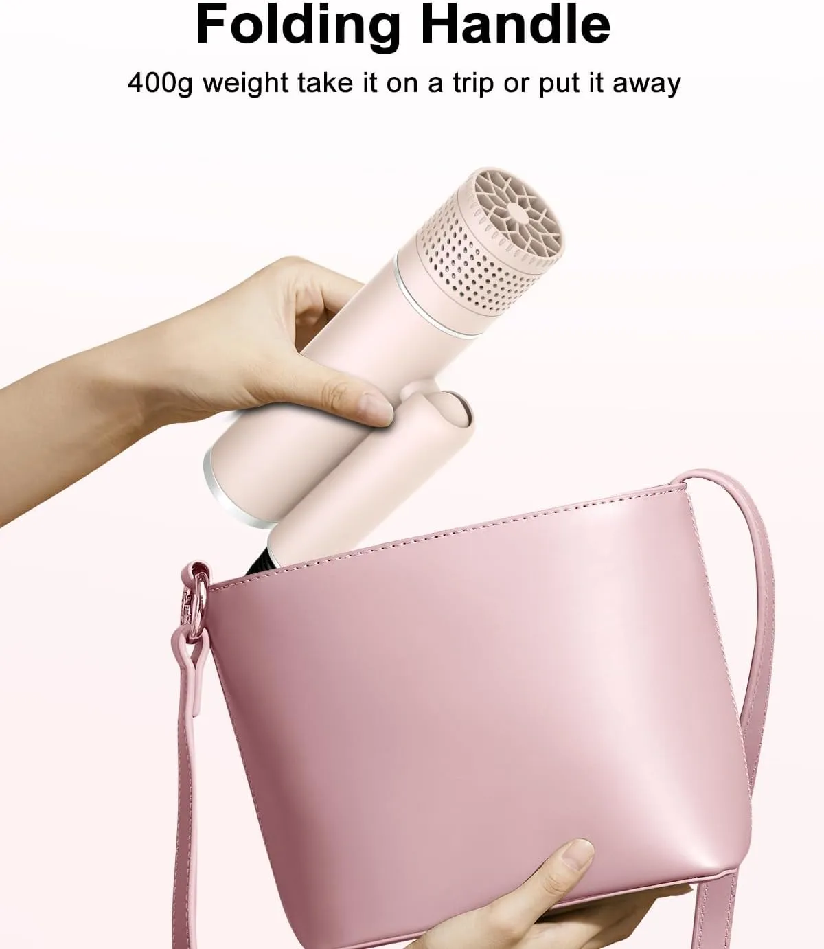 7MAGIC Foldable Hair Dryer, Powerful Ionic Blow Dryer for Fast Drying, Travel Hair Blow Dryer with Storage Bag, Lightweight Portable Hairdryer for Women, Cold/2 Heating/2 Speed Settings, Pink