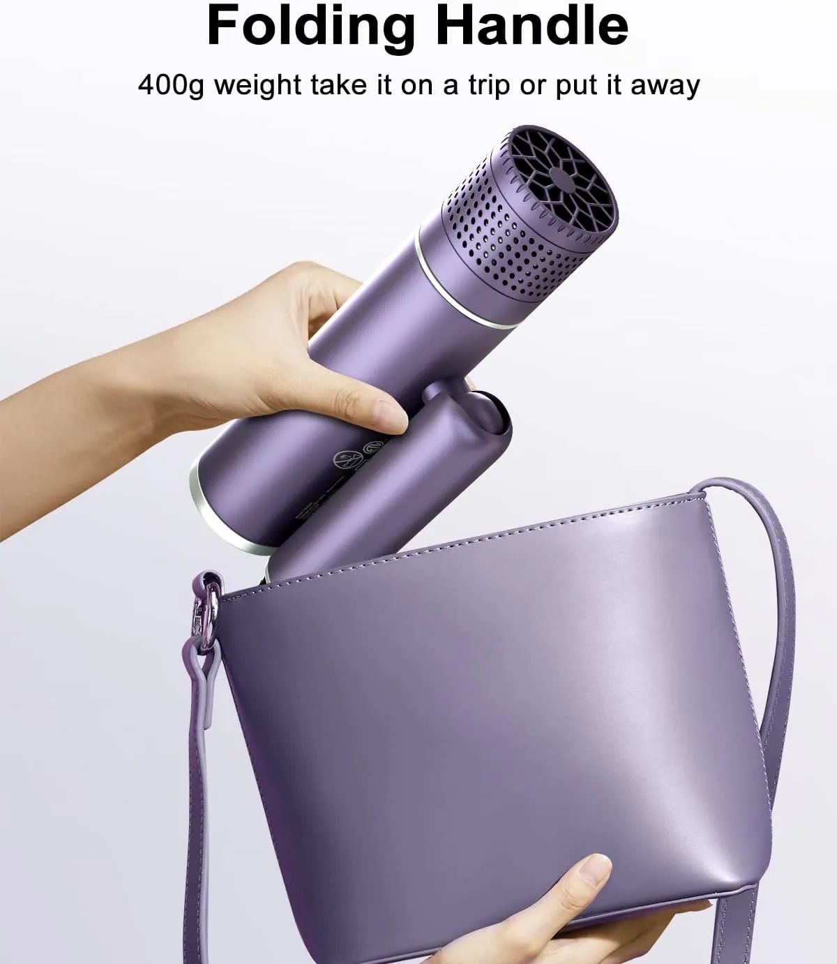 7MAGIC Foldable Hair Dryer, Powerful Ionic Blow Dryer for Fast Drying, Travel Hair Blow Dryer with Storage Bag, Lightweight Portable Hairdryer for Women, Cold/2 Heating/2 Speed Settings, Purple
