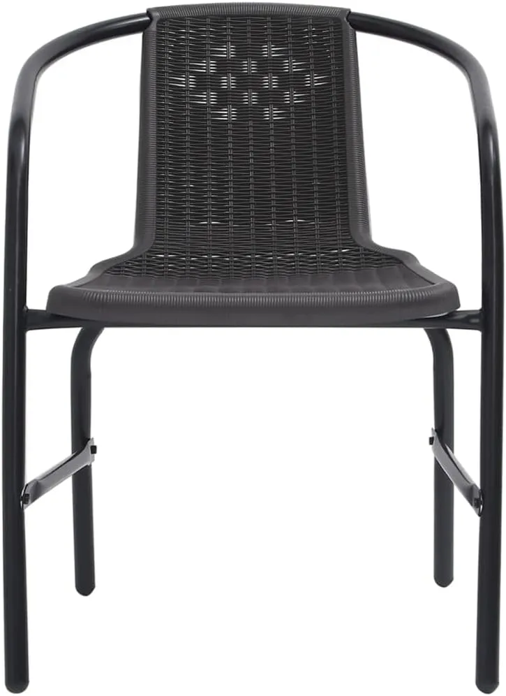 8-Piece Outdoor Patio Chairs Set Plastic Rattan and Steel Stackable Black Garden Furniture for Poolside Camping Beach Backyard Dining