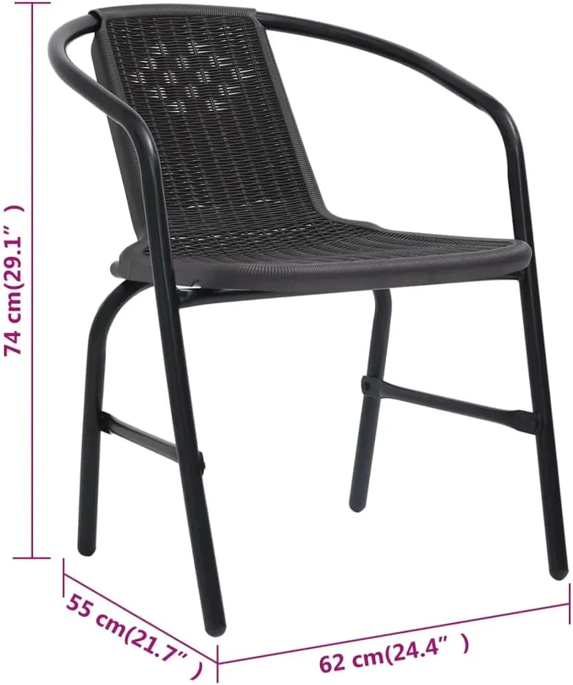 8-Piece Outdoor Patio Chairs Set Plastic Rattan and Steel Stackable Black Garden Furniture for Poolside Camping Beach Backyard Dining