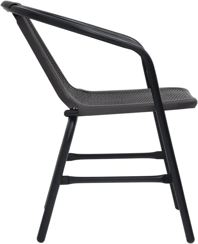 8-Piece Outdoor Patio Chairs Set Plastic Rattan and Steel Stackable Black Garden Furniture for Poolside Camping Beach Backyard Dining