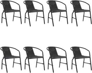 8-Piece Outdoor Patio Chairs Set Plastic Rattan and Steel Stackable Black Garden Furniture for Poolside Camping Beach Backyard Dining
