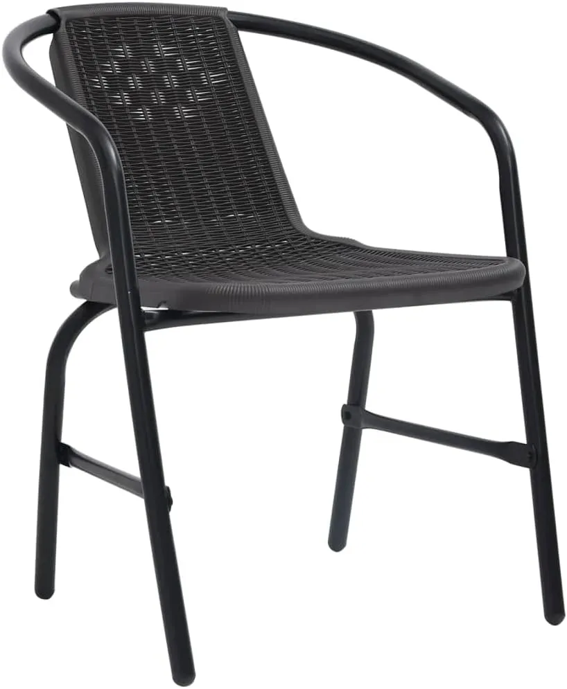 8-Piece Outdoor Patio Chairs Set Plastic Rattan and Steel Stackable Black Garden Furniture for Poolside Camping Beach Backyard Dining