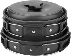 8Pcs Camping Cookware Mess Kit, Portable Outdoor Travel Camping Picnic Cookware Cooking Pot Pan Bowel Set with Spork and Carry Mesh Bag