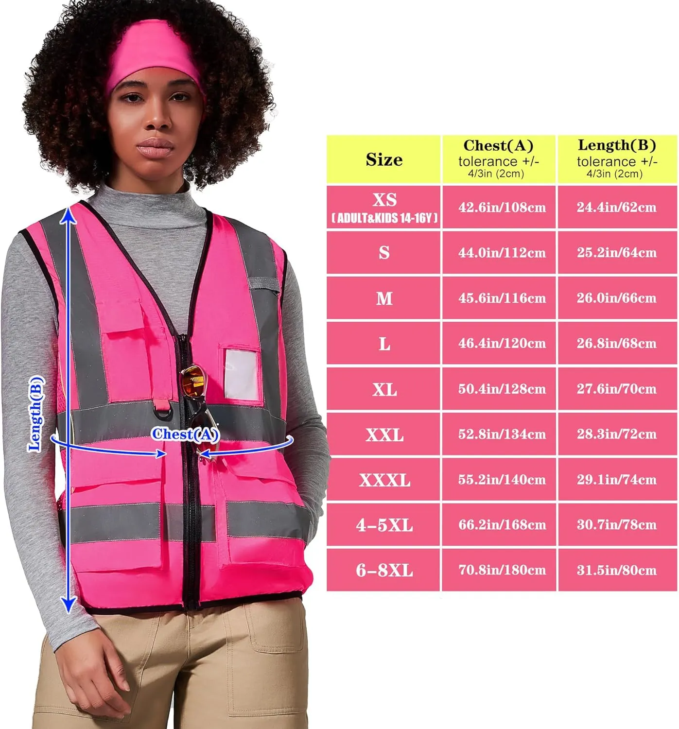 A-SAFETY High Vis Safety Vest for Women - Reflective Strips, Multi-Pockets, Zipper Closure