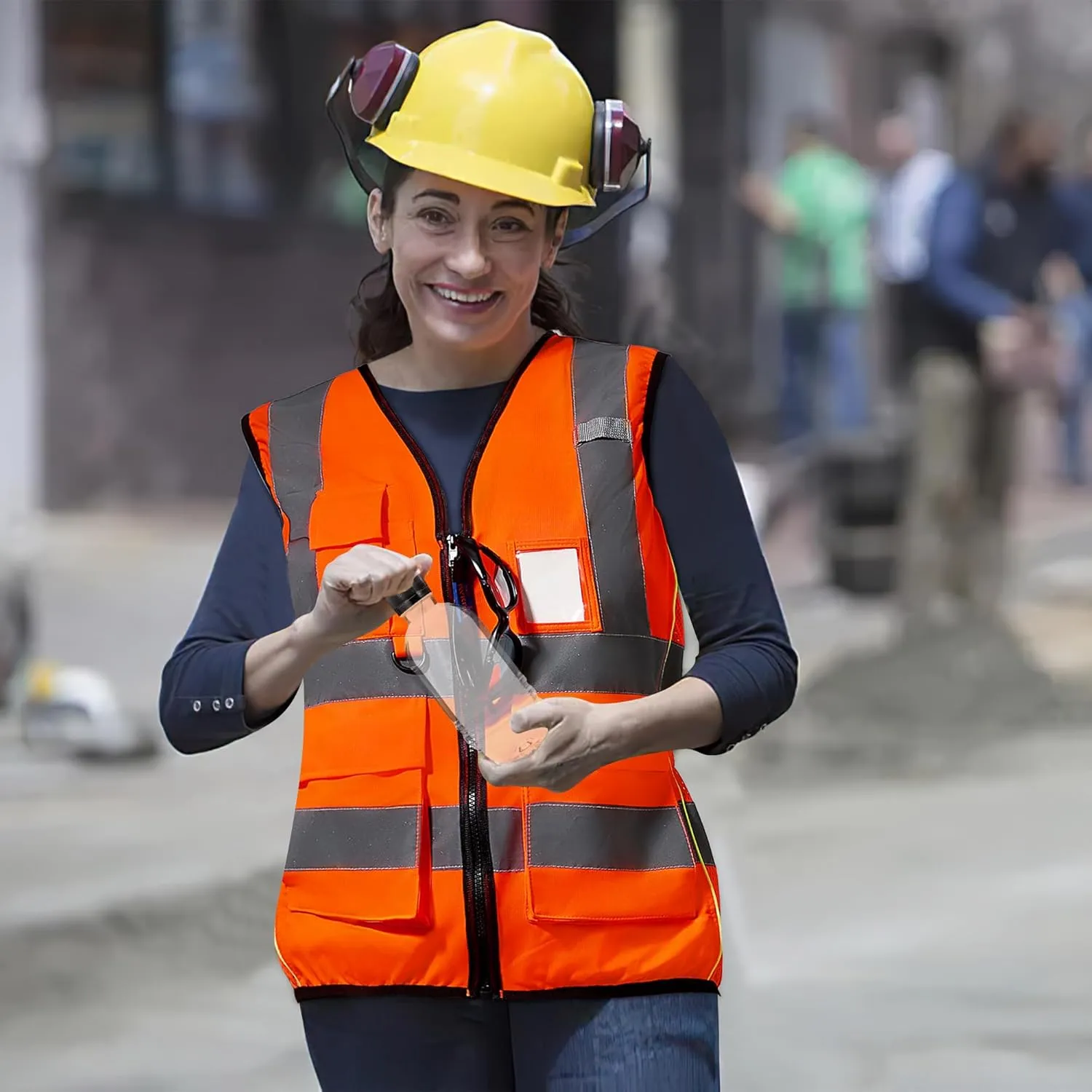 A-SAFETY High Vis Safety Vest for Women - Reflective Strips, Multi-Pockets, Zipper Closure