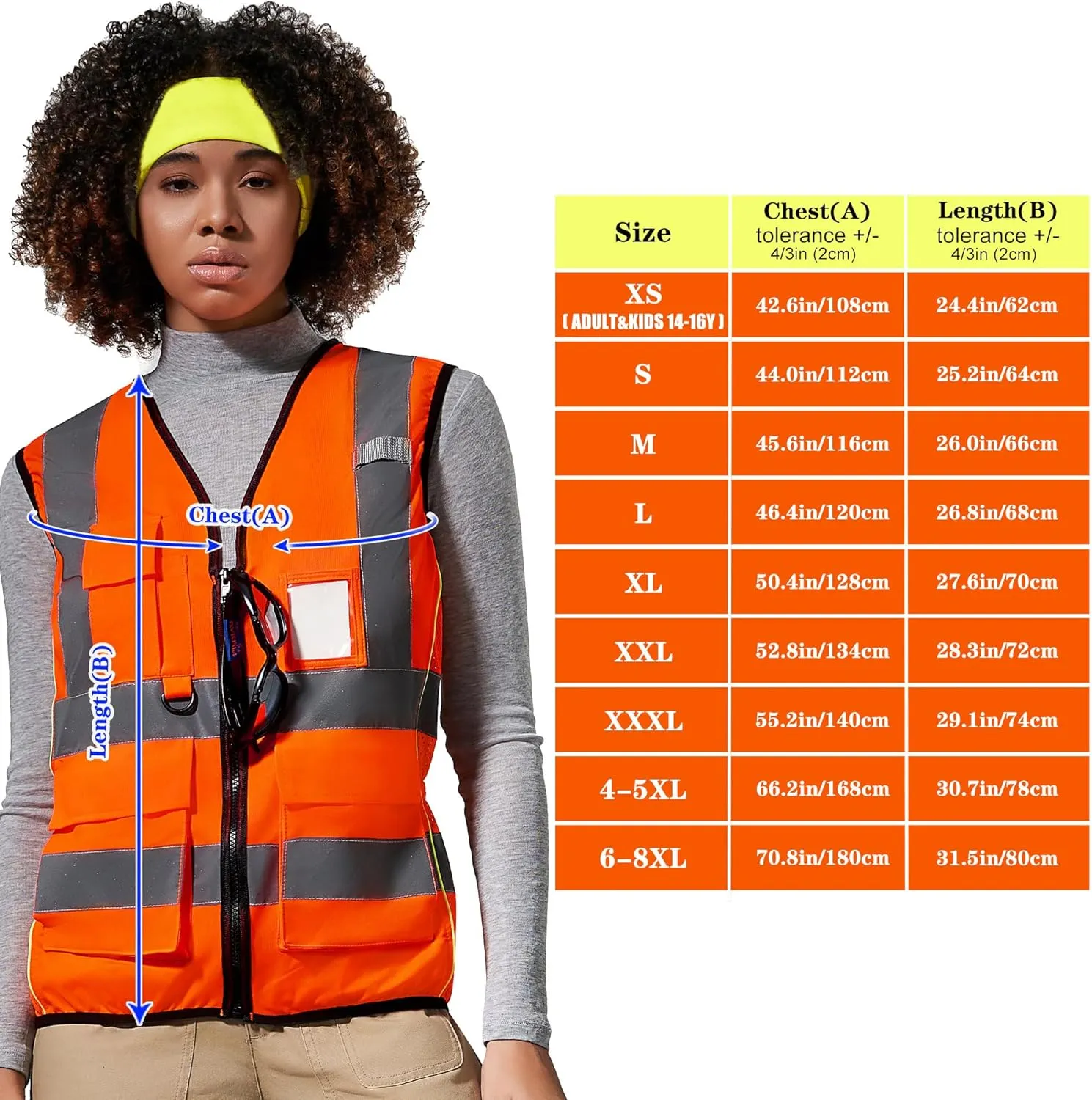 A-SAFETY High Vis Safety Vest for Women - Reflective Strips, Multi-Pockets, Zipper Closure