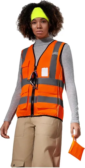 A-SAFETY High Vis Safety Vest for Women - Reflective Strips, Multi-Pockets, Zipper Closure