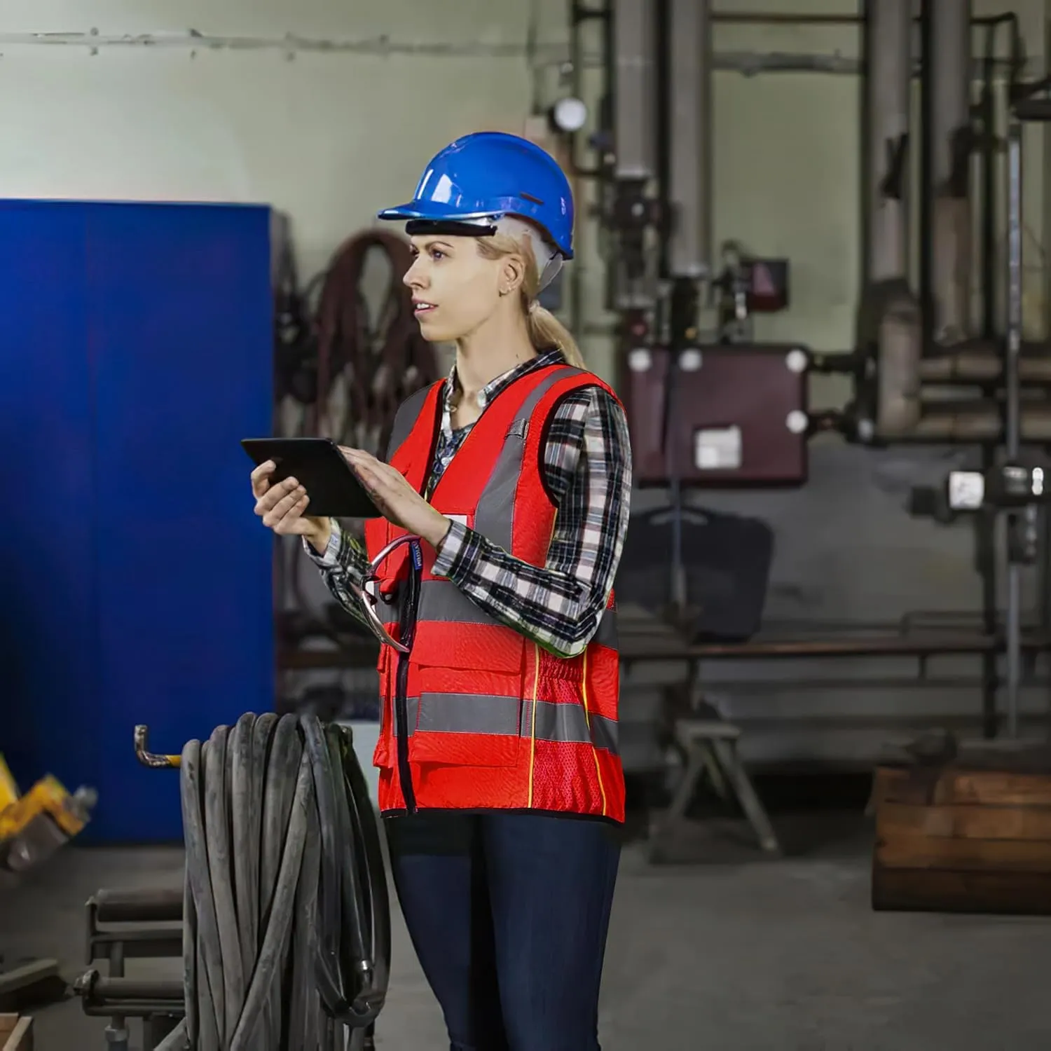 A-SAFETY High Vis Safety Vest for Women - Reflective Strips, Multi-Pockets, Zipper Closure