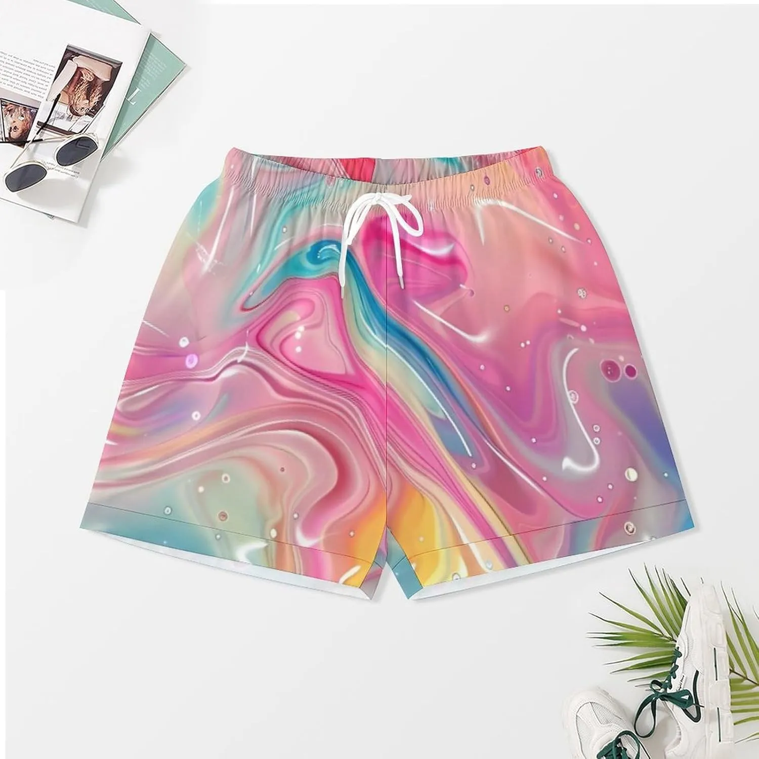Abstract Art Rainbow Women's Satin Pajama Set Short Sleeve Button Down Sleepwear Loungewear Pj Set