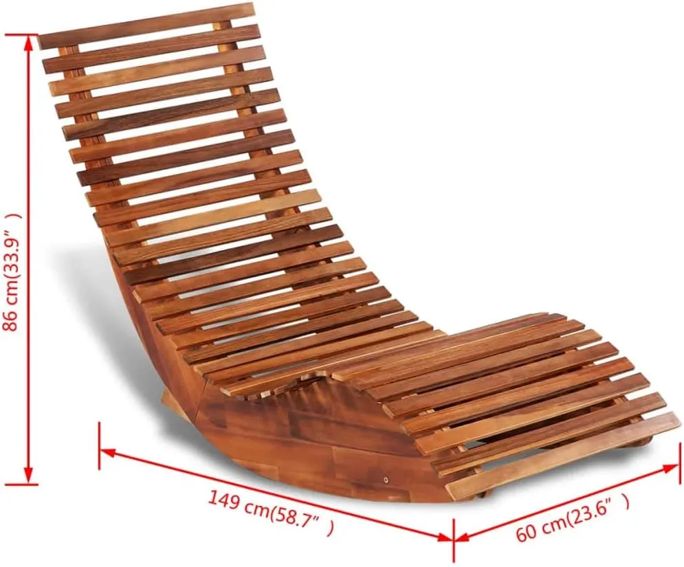 Acacia Wood Rocking Sun Lounger Outdoor Lounge Chair for Patio Furniture with Weatherproof Design, 58.7" Rustic Wooden Rocker Chaise for Poolside Beach Camping
