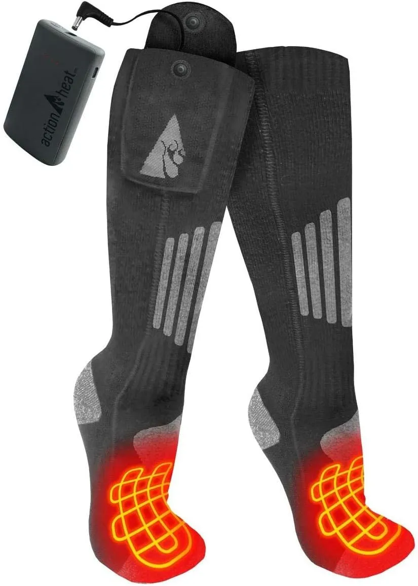 ActionHeat 3.7V Rechargeable Battery Heated Socks 2.0 with Remote Control – Cotton Thermal Socks – Electric Heating Socks for Cold Weather Outdoor Activities – Grey/Light Grey